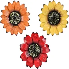 Sunflower Wall Decor - 9 inch Metal Flower Wall Art Decorations, Sunflower Yard Garden Decor Hanging for Kitchen, Bathroom, Bedroom, Set of 3 Handmade Gift for Home, Indoor or Outdoor