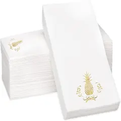 Pineapple Gold Foil Stamped Airlaid Paper Dinner Napkins, 1/6 Fold 12"x17" Disposable Guest Hand Towels - Absorbent, Linen-Like, Weddings, Receptions, Parties, Bathroom (Gold, 100 Count)