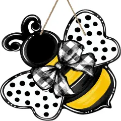 Summer Front Door Sign, Polka Dot Farmhouse Wood Door Hanger Outdoor Outside Porch Decor, Buffalo Plaid Check Bow Wooden Wreath Indoor Wall Hanging Decoration