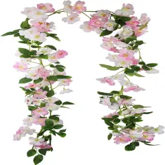 Full Pink Flower Garland, 6.2FT Artificial Rose Floral Vine Pretty Spring Pink Flower Garland for Wedding Arch Decor Home Backdrop Wall Table Centerpiece Valentines Decoration