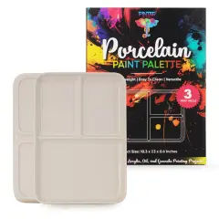 Pintar Ceramic Watercolor Paint Palette Tray - 3 Well Ceramic Palette | &ldquo;10 x 7" Paint Pallet | Durable Watercolor Palette Tray for Acrylic, Gouache & All Water-Based Paints