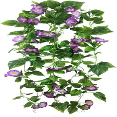 Artificial Vines 15Feet Silk Flower Summer Garland for Outdoors Purple Morning Glory Vine Artificial Flowers Hanging Plants Garland