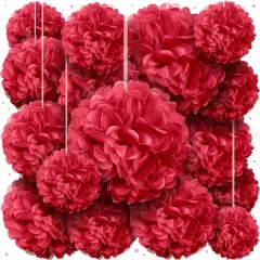 Red Tissue Paper Pom Poms - Assorted Sizes - Red Party Decorations for Birthdays, Weddings, Baby Showers and Special Occasions