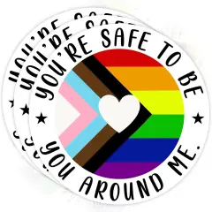 Set 3PCS 2 Inches - You're Safe with Me Ally Sticker Progress Pride Flag Trans Flag LGBTQ 2" Waterproof Vinyl Decal for Water Bottles, Tumbler, Laptop, Hard Hat, Car Gifts for Kid, Girl, Boy