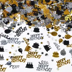 Happy Birthday Confetti, 1.6 oz Black Gold Silver Cake Balloon Star Goblet Bottle Glitter Confetti for Happy Birthday Party Decorations Boys Girls Kids Women Men Birthday Table Decorations