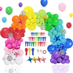146pcs Rainbow Balloon Arch Kit, 12 Assorted Multicolor Balloons for Birthday Party, Anniversary, Festival, Carnival Circus Decoration with Star Foil Confetti Balloons