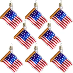 8 PCS American Flag Glass Ornaments -4th of July Tree Glass Hanging Decorations