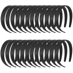 24 Pack Black Headbands for Women - 1 Inch Wide Non-slip Satin Headband for DIY (4.8 x 5.75 x 1")