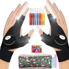 Ergonomic Crochet Hooks Set with Light Up Gloves