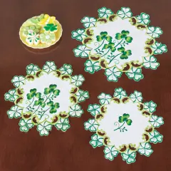 Collections Etc Embroidered Shamrock Leaves Cutwork Table Linens