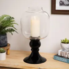 Northlight Glass Pedestal Hurricane Pillar Candle Holder - 17.75" - Black Clear