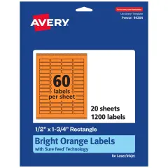 Avery Bright Orange Paper Labels, 0.5" x 1.75" Rectangle