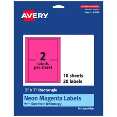 Avery Neon Magenta Paper Labels, 5" x 7" Rectangle