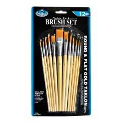 RSET-9612 | 12pc Gold Taklon Round/Flat Brush Set