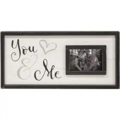 You & Me Framed Sign with 5x7 Picture Frame Distressed Grey Black Wood Decor for Home
