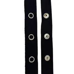 1/4" Snap Tape Cotton Twill, 1.5" Gap, Black/White, Silver Snaps Sold by the Yard