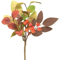 10&rdquo; Fall Decorative Gooseberry Pick with Orange Berries Autumn Foliage and Brown Stem