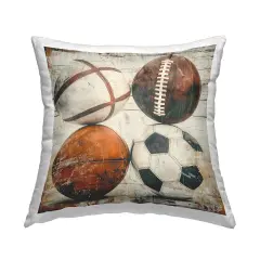 Rustic Sports Balls Decorative Printed Throw Pillow Design by Lazar Studio, 18 x 7 x 18