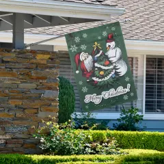 Northlight Merry Christmas Santa and Snowman Outside House Flag 28" x 40" Green