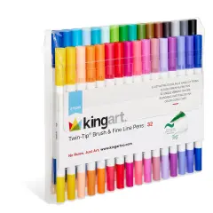 KINGART&reg; Twin-Tip&trade; Brush & Fine Line Pens, Set of 32 Colors