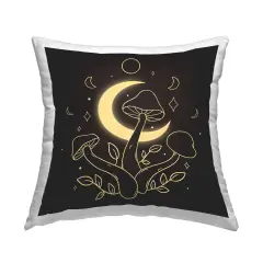 Dancing Mushrooms & Moon Decorative Printed Throw Pillow Design by Ahmed Sameh Hussein, 18 x 7 x 18