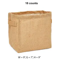 Burlap Canvas Storage Basket 9" x 7" x 9" Spacious and Sturdy