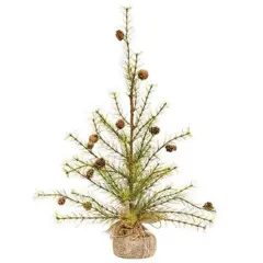 2 Feet Green Faux Cypress Tree with Pinecones and Wired Branches Burlap Wrapped Holiday Decor