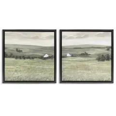 Stupell Industries Traditional Distant Farmhouse Field2 pc Framed Floater Canvas Wall Art Set Design by Victoria Borges