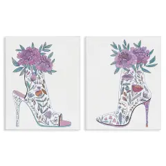 Stupell Industries Floral Stiletto Heel Boots 2 pc Canvas Wall Art Set Design by Melissa Wang