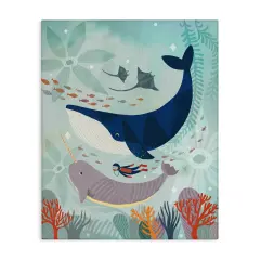 Stupell Industries Scuba Diver Among Whales Canvas Wall Art Design by Irene Chan