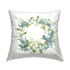 Dogwood Wreath & Bluebirds Decorative Printed Throw Pillow Design by Nan, 18 x 7 x 18