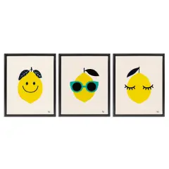 Stupell Industries Hip Summer Lemon Faces 3 pc Framed Floater Canvas Wall Art Set Design by Jessica Beck