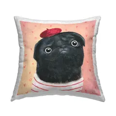 Happy Pug In Paris Outdoor Printed Pillow Design by Leeza Hernandez, 18 x 7 x 18