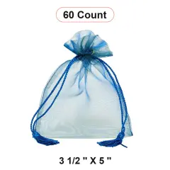 Jewel Tone Iridescent Sheer Tasseled Bags 3 1/2 '' X 5 '' for Favors Sapphire Blue