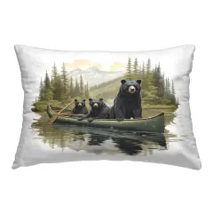 Canoeing Bears on Lake Design by Jim Baldwin Throw Pillow 