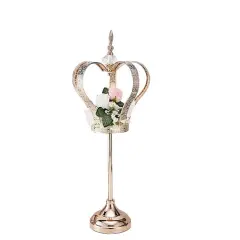 25-Inch tall Gold Metal Crown Stand Glass Votive Candle Holder Wedding Home