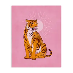 Stupell Industries Preppy Tiger on Pink Canvas Wall Art Design by Nataly White