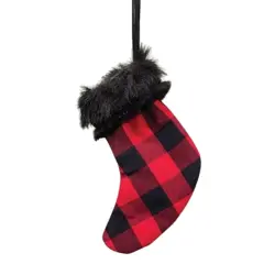 Buffalo Check And Faux Fur Stocking Ornament Red