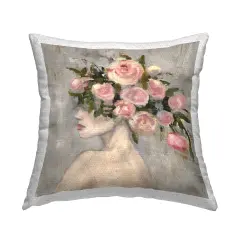 Peonies Headdress Woman Outdoor Printed Pillow Design by Charity Henderson, 18 x 7 x 18
