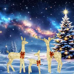 Christmas Yard Reindeer Set with Prelit Iridescent PVC Body Design 52"+46"+29"