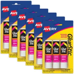 Avery Glue Stick White, Washable, Permanent, 3 Per Pack, 6 Packs, 18 Glue Sticks Total (00164)