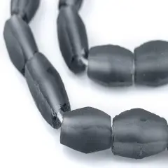 The Bead Chest Charcoal Grey Faceted Cylinder Java Recycled Glass Beads (20x12mm)