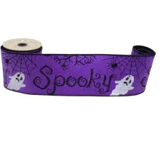 4" Spooky Ghost Spider Felt Ribbon: Purple (5 Yards)