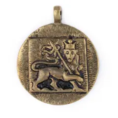 The Bead Chest Brass Circular Lion of Judah Pendant