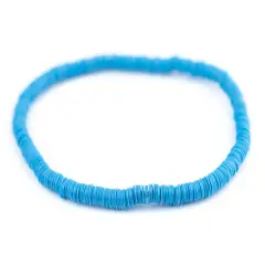 The Bead Chest Boho Stretch Bracelet, Turquoise Blue - Stackable African Vinyl Heishi, Unisex for Men & Women