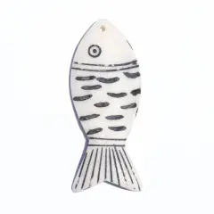 The Bead Chest Carved White Kenya Bone Fish Pendant African Large Hole Handmade
