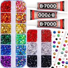 7500Pcs Rainbow Flatback Rhinestones with B7000 Glue &ndash; Multicolor (2&ndash;5mm)