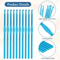 10Pcs 5mm Crochet Hook, Aluminum Knitting Needles Craft Yarn, Crochet Hook for DIY Craft, Gold Crochet Needles for Knitting Scarf(Blue)