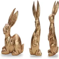 Resin Gold Bunny Decor Rabbit Figurines, Small Easter Bunny Figurine Set of 3, Vintage Easter Rabbit Statue Table Home Decoration