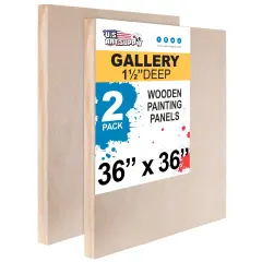 Unfinished Cradled Wood Panels for Painting, 2 Pack of 36x36 inch - Gallery Birch Wooden Canvas Boards 1-1/2" Deep - Mixed-Media Craft, Acrylic, Oil, Encaustic, Paint Pouring